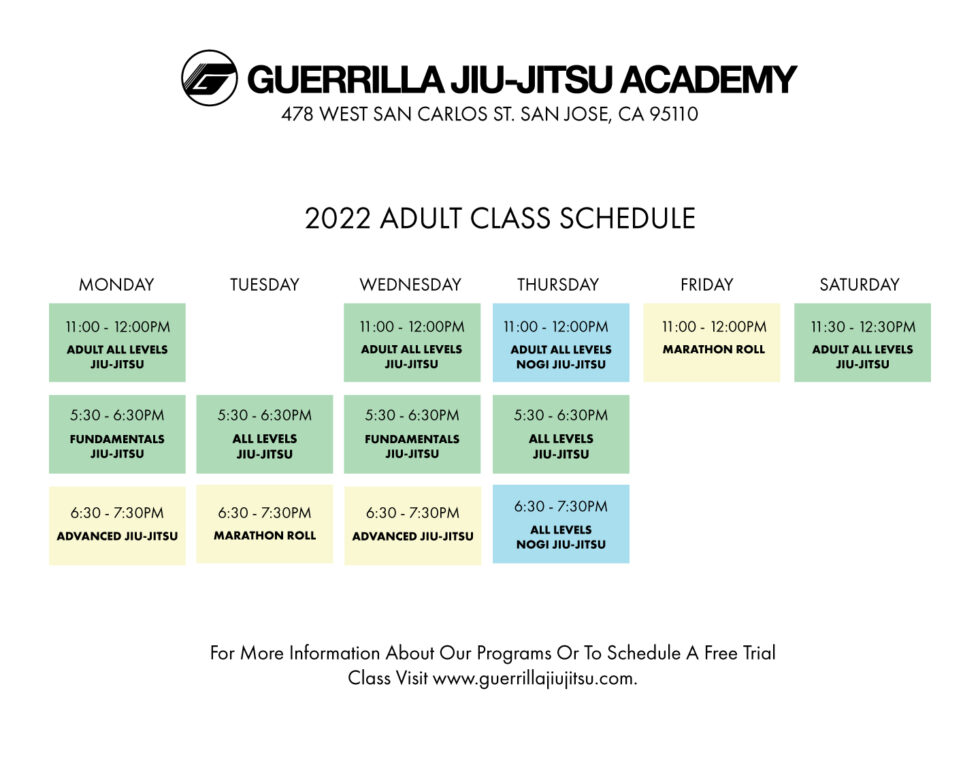 Schedule of JiuJitsu Classes San Jose Guerrilla JiuJitsu